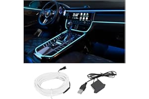 HIPOPY EL Wire Interior Car LED Strip Lights, USB Auto Neon Light Strip with Sewing Edge, 16FT Electroluminescent Car Ambient Lighting Kits with Fuse Protection, Car Accessories (Ice Blue/16FT)