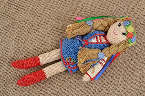 Handmade Crochet Soft Doll Ukrainian Girl In Ethnic Clothes With Head Wreath