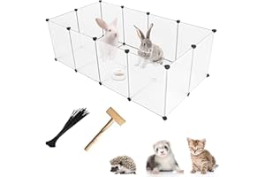 kathson Plastic Small Pet Playpen,Portable Bunny Pen,13.8" X 13.8" Rabbit Cage DIY Metal Enclosure Yard Outdoor & Indoor Fence for Cat Guinea Pig Hedgehogs Kitten Rat(12 Panels)