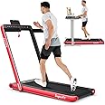 Goplus 2 in 1 Folding Treadmill with Dual Display, 2.25HP Superfit Under Desk Electric Pad Treadmill, Installation-Free, Blue