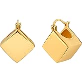 Plikin Brushed Finish Square Earrings 14K Gold Plated Brushed Geometric Copper Drop Dangle Earrings For Women