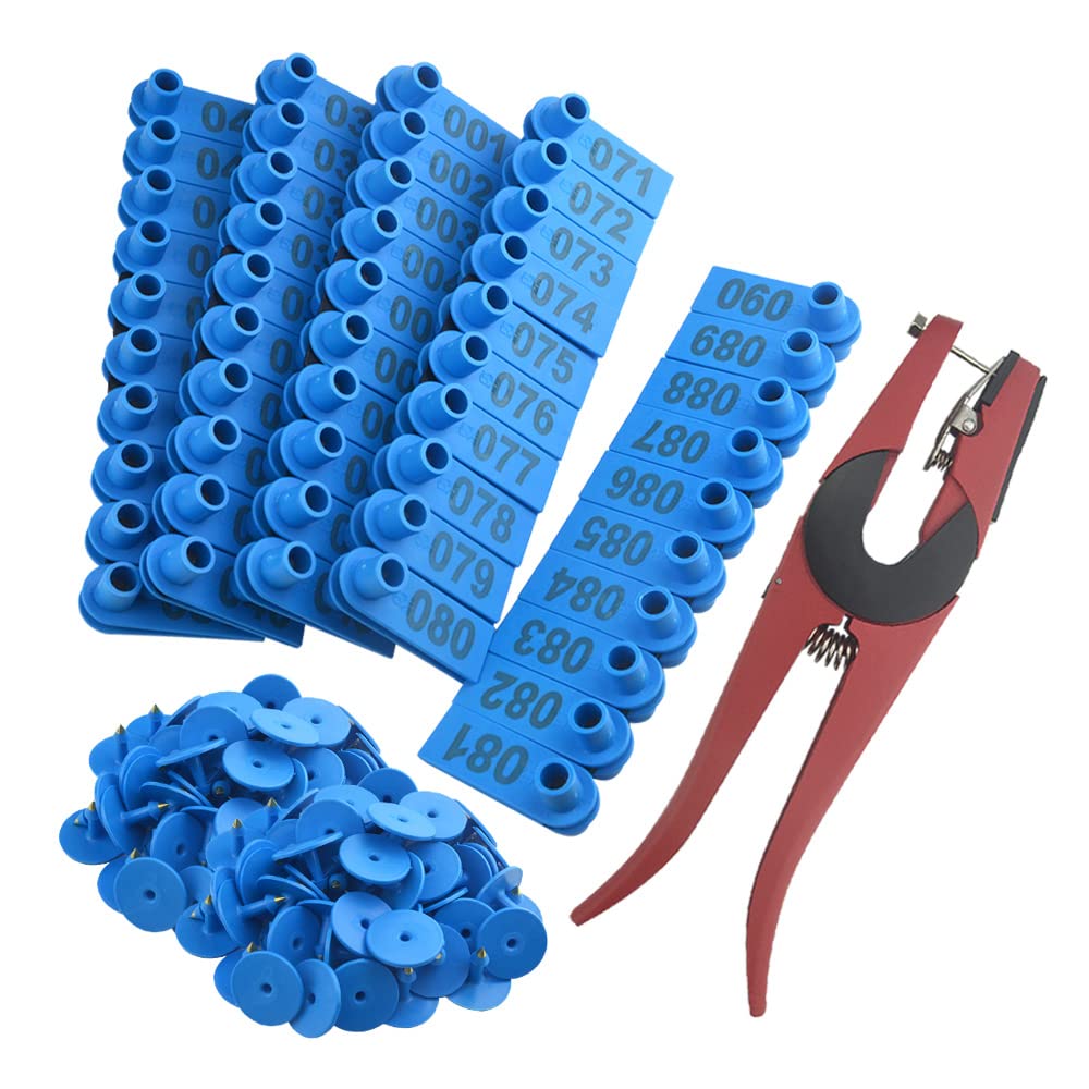 WMYCONGCONG Goat Sheep Pig Ear Tag Plastic Livestock Ear Tags, 1-100 Number, Blue (Blue)