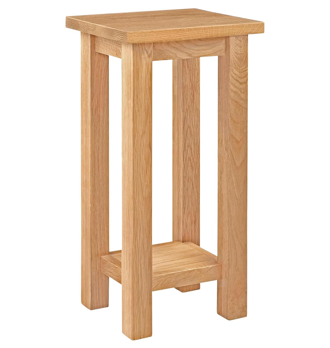 Hallowood Furniture Waverly Tall Side Table Oak Wood with Shelf, 2-Tier Solid Wood Narrow Small Table, Wooden Plant Stand, Light Oak Furniture for Living Room, Bedroom or Hallway