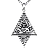 ADLSTIGH Eye of Horus Necklace Triangular Pyramid Eye of Horus Pendant Necklace S925 Ancient Egyptian Protection Jewelry Gifts for Men Stainless Steel Chain