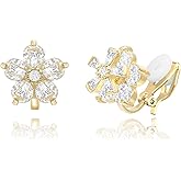 YOQUCOL Flower Snowflake Shape Cubic Zirconia Crystal Golden Clip On Earrings Non Pierced Stud for Women