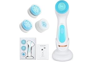 SINLOOG Facial Cleansing Brush, 3 in 1 Electric Facial Cleansing Brush with 3 Brush Heads for Women/Men, Waterproof Rechargeable Face Brushes for Dry Oily Sensitive Skin (Blue)