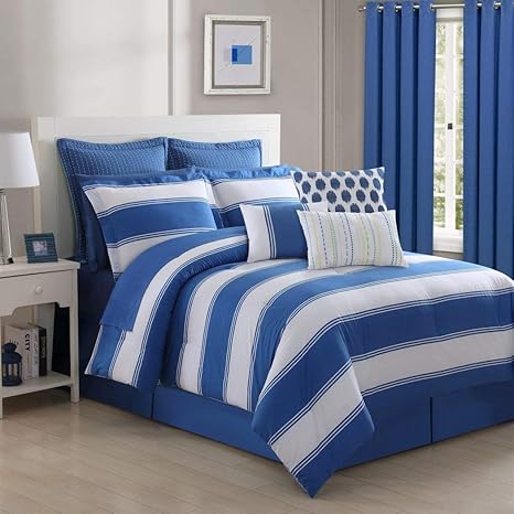 Amazon Com 4 Piece Boys Blue White Cabana Stripes Pattern