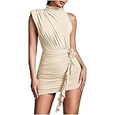 GORGLITTER Women's Flower Asymmetrical Bodycon Mini Dress Mesh Mock Neck Sleeveless Summer Cute Cocktail Prom Dresses Apricot Medium
