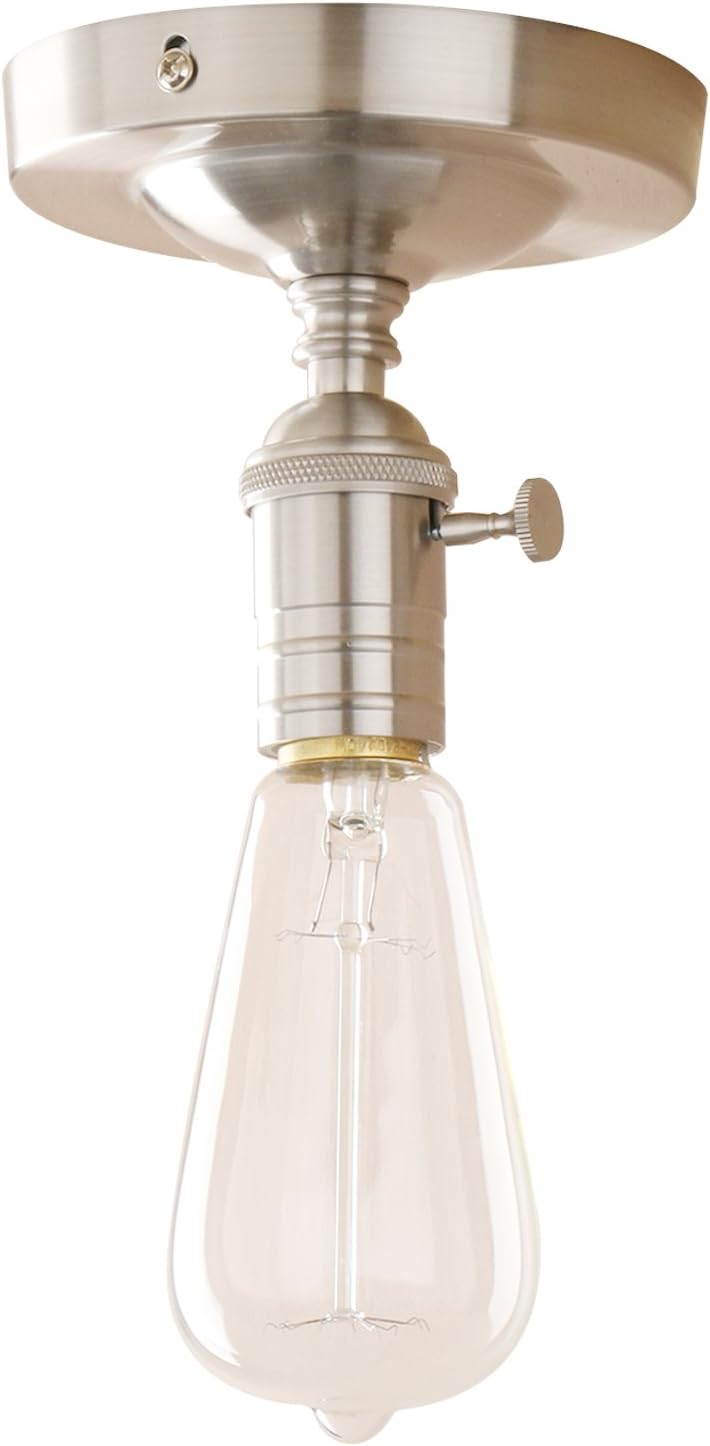 PathsOn Industrial Retro Loft Bar Kitchen Pendant Light Fitting Ceiling Lamp Flush Mount Switch Light Fixture Chandelier Decorative Lighting E27 (Brushed)