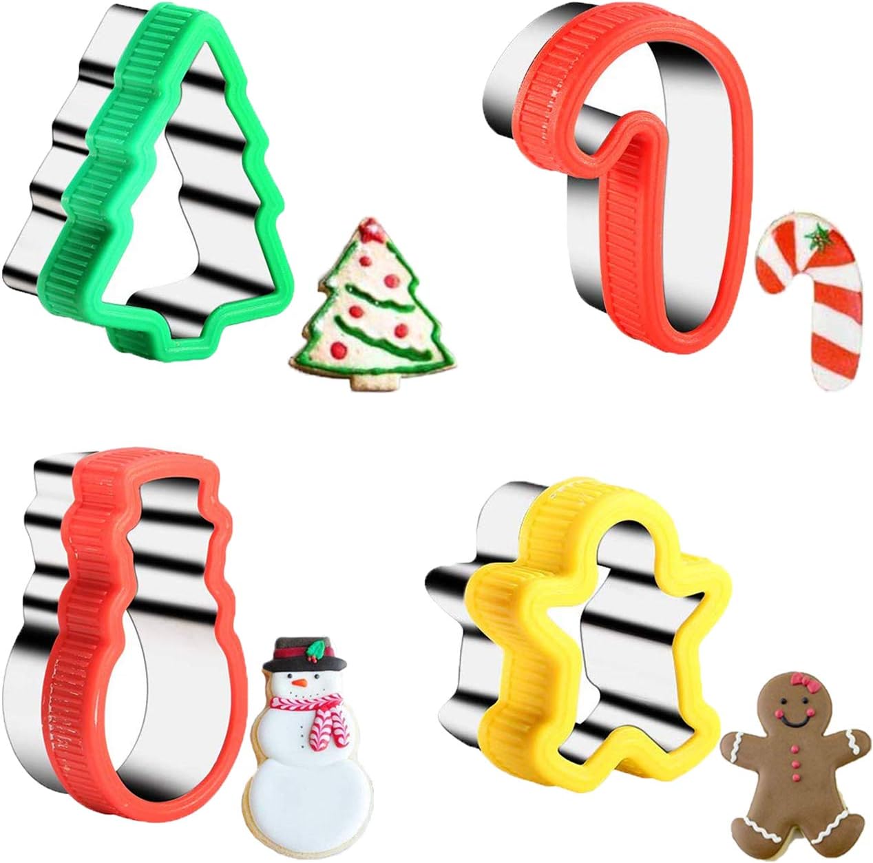 Lakatay Christmas Cookie Cutters Stainless Steel Shape Suitable for Christmas Party and Kids Food Decoration,Molds Like Gingerbread Man,Christmas Tree,Candy Cane,Snowman 4 Styles