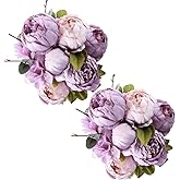 Fule 2 Pack Large Artificial Peony Silk Flower Bouquets Arrangement Wedding Centerpieces (New Purple)