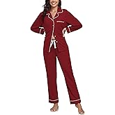 CF Women's 100% Cotton Pajamas Set Short Sleeve Top & Long Pants Sleepwear Button Down Pjs Sets Comfy Loungewear with Pockets