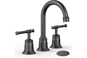Homfan Classical 8 inch Bathroom Faucet for Sink 3 Holes, Two Handle Widespread Matte Black Vanity Faucet with Pop Up Drain a
