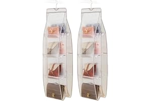 AARAINBOW 2 Packs Hanging Handbag Purse Organizer, Purse Bag Organizer Hanging, 8 Pockets Hanging Bag Organizer for Closet Rack for Purses, Wardrobe Closet Space Saving, 46.6L*13.5W (A, A 2 Gray)