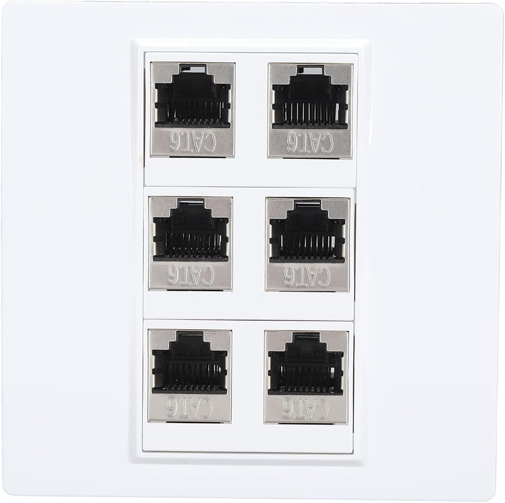 6 Port Cat 6 Ethernet Wall Plate Female to Female Detachable Jacks for Home Work