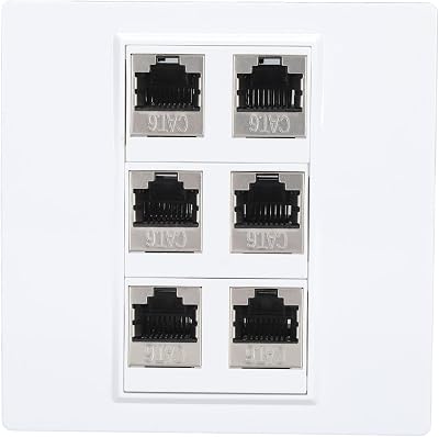 6 Port Cat 6 Ethernet Wall Plate Female to Female Detachable Jacks for Home Work