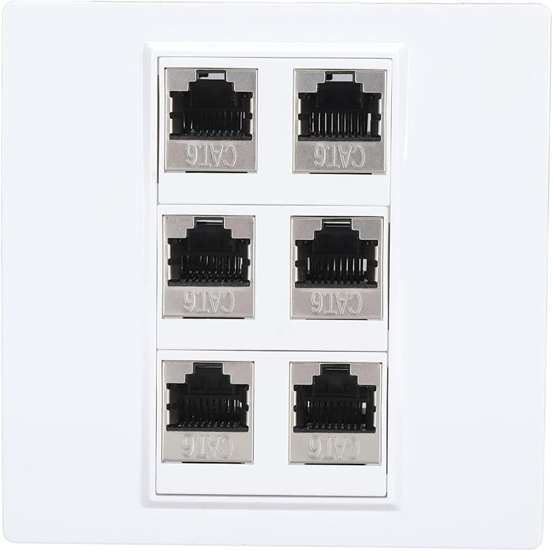 6 Port Cat 6 Ethernet Wall Plate Female to Female Detachable Jacks for Home Work