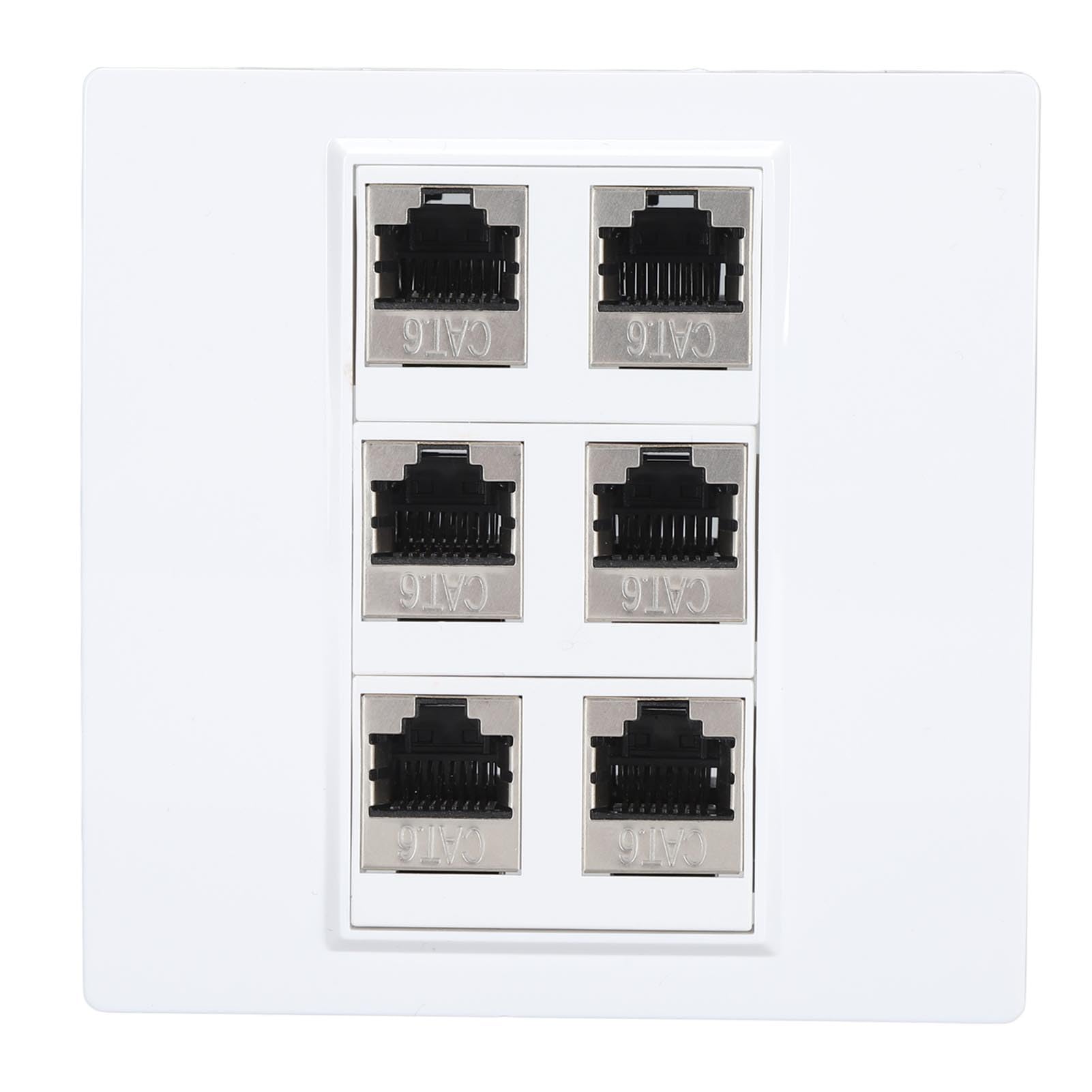 6 Port Ethernet Wall Plate, Cat 6 Female to Female Detachable Jack Wall Plate for Standard Outlet Boxes, Avoid Clutter, Ethernet Cable Faceplates for Work Home
