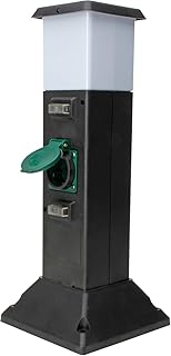 Kopp Energiesäule Garten mit 2 Schutzkontakt-Steckdosen 230 V + Lampenfassung I Außensteckdose Erdspieß + Außenlampe I Standleuchte Außen-Bereich I Gartenspieß Steckdose Aussen I Schwarz – 145326012