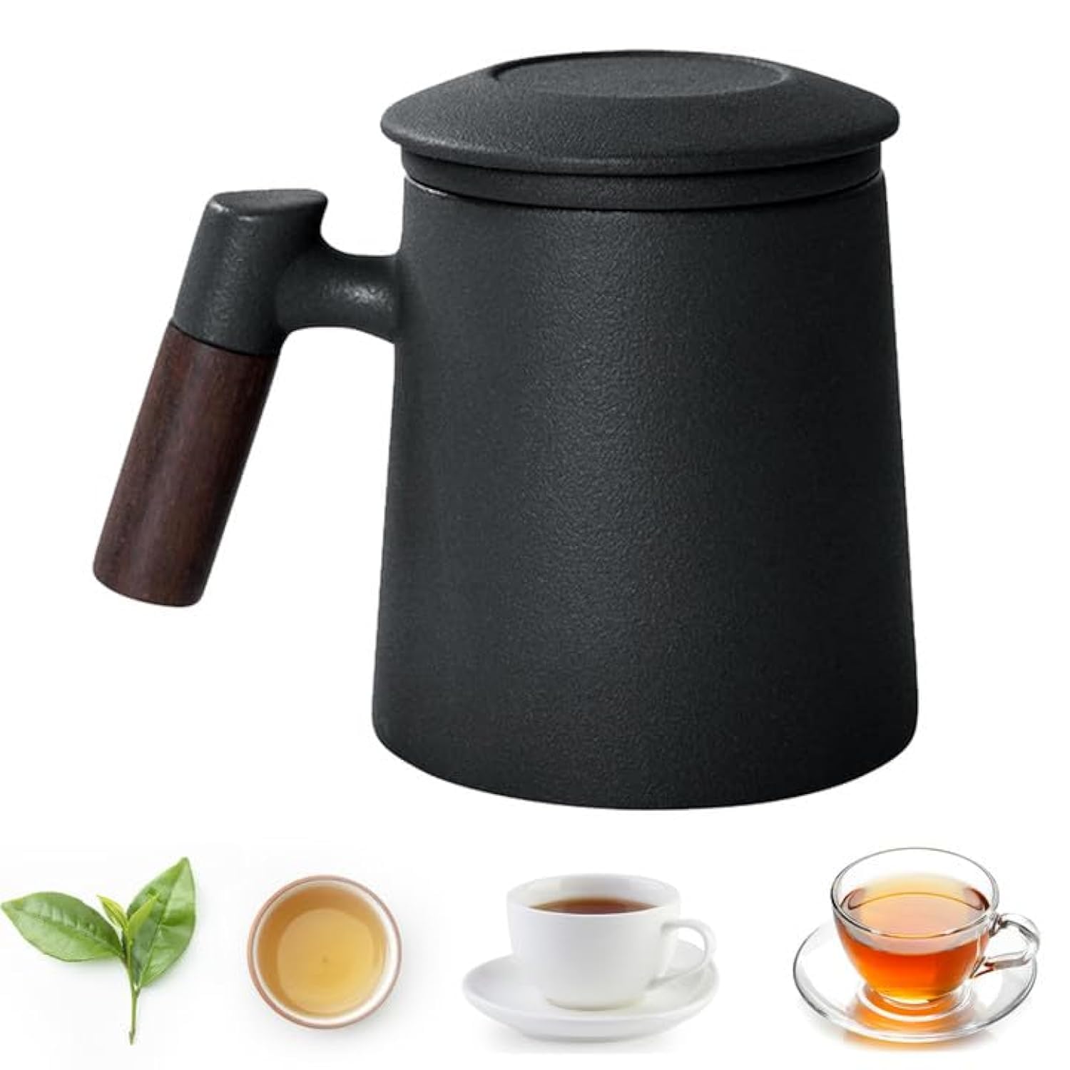 400Ml Tea Infuser Mug with Lid, Ceramic Teacup, Loose Leaf Steeping Mug, Office & Home Tea, Coffee, Milk (Black)