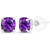 Solid 14K Gold 5mm Cushion Cut Genuine Birthstone Stud Earrings For Women | Hypoallergenic Studs | Natural or Created Gemstone Stud Earrings For Women