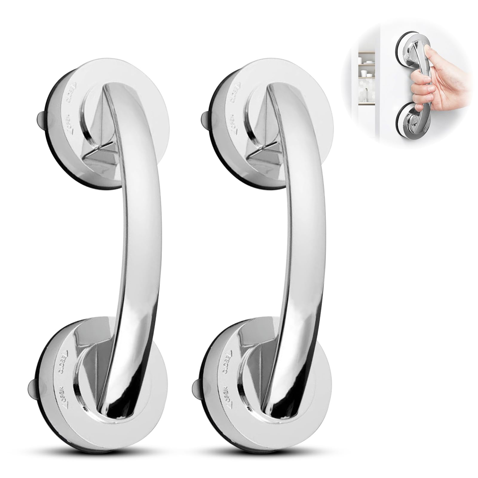 Kytpyi Grab Rails for Bathroom, 19CM Grab Rail, 2PCS Removable Reusable Suction Grab Rails for Bathroom, Anti-Slip No Drilling Plastic Grab Handles for Cupboard Window Glass Door Wardrobe (Silver)