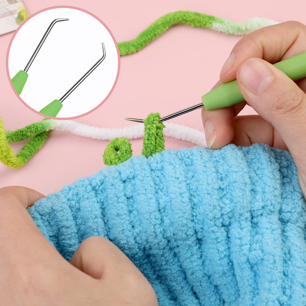 WONVOC Loom Knit Hook Set, Crochet Needle Hook Kit, 8 Pcs Green Knitting Loom Hooks with 12 Pcs Colorful Plastic Sewing Needles for Knitting Looms & Boards