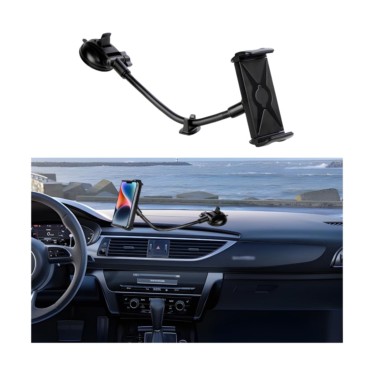 Photo 1 of Mandark Car Phone Mount, Strong Suction Cup Vehicle Smartphone Holder for Dashboard Windshield Window, Anti-Shake Automotive Cell Phone Stand Accessories, Universal for Most Cars (Long)
