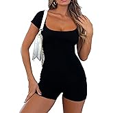 GDSBLL Women's Jumpsuits One Piece Bodycon Sexy Square Neck Ribbed Knit Stretchy Rompers