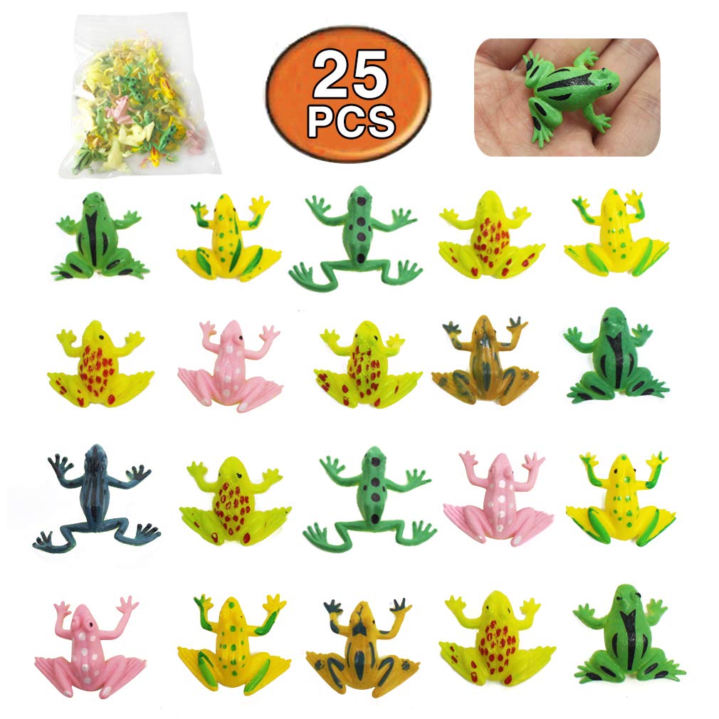 COOKY.D 25pcs Small Plastic Jumping Frog Toys 0.9" Colorful Stretchy Animal Insect Toys Set for Kids