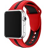 Elobeth for Apple Watch Band Series 1 Series 2 Soft Sports Silicone Bracelet Strap Wristband Replacement Watchband with Adjustable Buckle and Quick Release for Apple iWatch (42mm, Black/Red)
