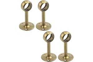 Coshar 4 PCS 1-Inch(25mm) Dia. Heavy Duty Stainless Steel Shower Curtain Closet Curtain Rod Holder Ceiling-Mounted & Wall-Mounted Bracket Closet Pole Flange Sockets Drapery Rods Supports - Gold