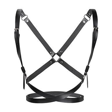 FEESHOW Damen Fetisch Körper Harness PU Leder Body Brust Harness Gürtel Geschirr mit Schnallen Dessous