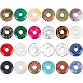 BENECREAT 24 Colors Donut Disc Gemstone Charms, 0.7x0.2inch Natural Stone Pendants Disc Donut Charms Flat Round Stone Beads Pendants for Jewelry Making, Hole: 5.5mm