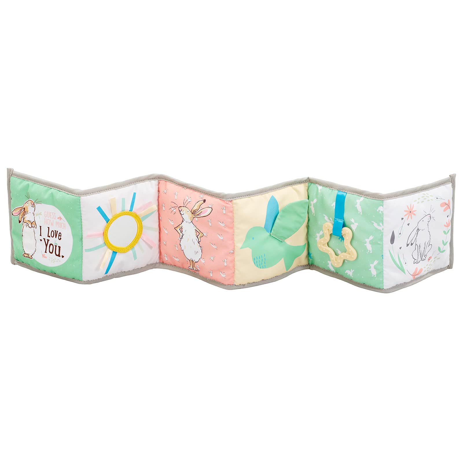 Rainbow Designs Guess How Much I Love You Unfold & Discover Soft Toy - Soft Cloth Books for Babies, Green, Pink, Yellow, White, Cream,