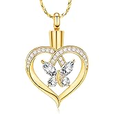 Imrsanl Butterfly Urn Necklaces for Women Girls Birthstone Cremation Jewelry Urns Pendant for Human Ashes Memorial Locket Keepsake Jewelry
