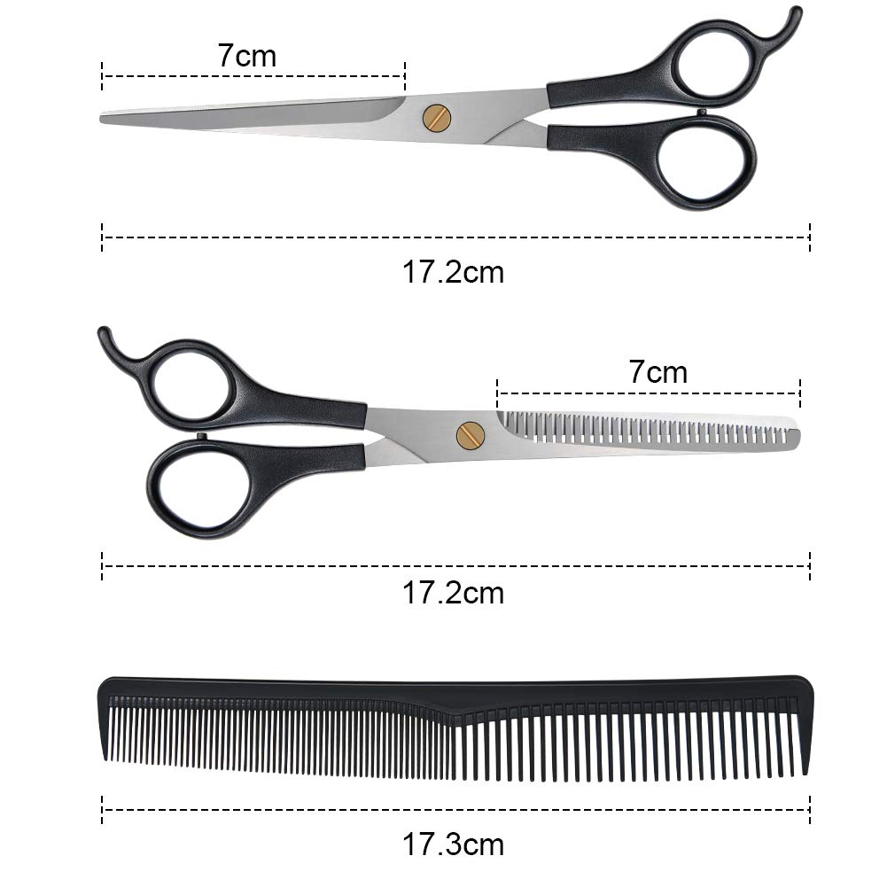 URAQT Haarschere Set, 2 Scharfe Professionell Scheren-Sets, Licht Einseitiger Effilierer, Scharfe Friseurscheren, Haarschneideschere, Kamm, für Damen,Herren,Kinder,Haustier, Schwarz 2
