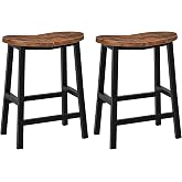 HOOBRO Bar Stools Set of 2, Counter Height Bar Stools, 23.6 Inch Barstools for Kitchen Counter, Kitchen Stools with Footrests, Saddle Barstools for Dining Room, Rustic Brown and Black BF57MDP201