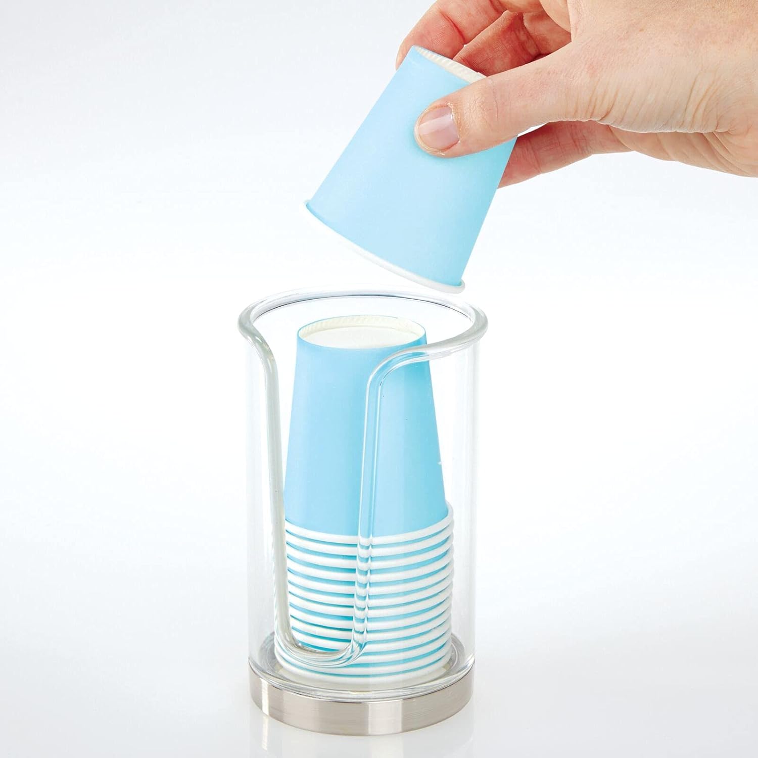 mDesign Modern Plastic Compact Small Disposable Paper Cup Dispenser - Storage Holder for Rinsing Cups on Bathroom Vanity Countertops - Clear/Brushed: Home & Kitchen