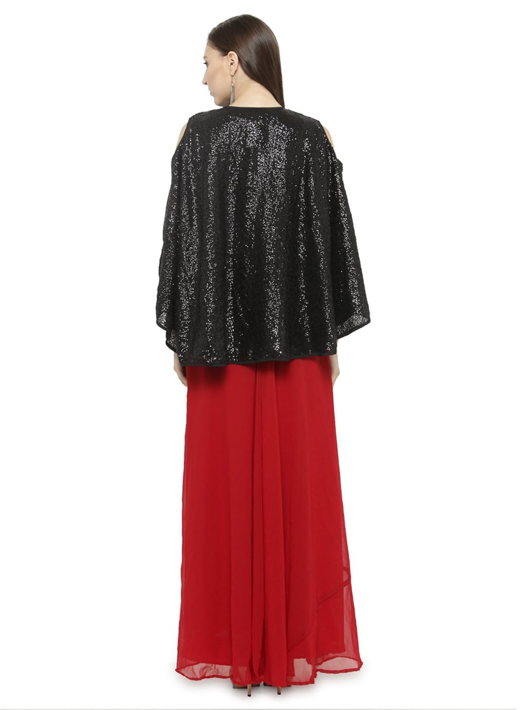 just wow maroon & black poly georgette women's dress (jw813)