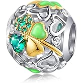 Lucky Clover Charm fit Pandora Charm Bracelets Necklace, 925 Sterling Silver Four Leaf Clover Charms Bead for Bracelets Necklace for Women Girls Gift Shamrock Clover Charm 925 Sterling Silver Charms Bead for Women Girls
