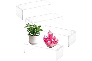 CLAY TONIC Acrylic Display Risers, 5MM Thick Clear Stands, 4-Pack Large Size, for Kitchen Organization and Retail Display (12x 5x 3.5 Inch)