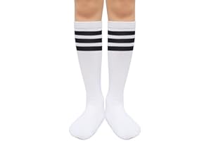 Henwarry Kids Toddler Soccer Socks Classical Stripes Cotton Soft Over the Calf Tube Socks for Boys Girls