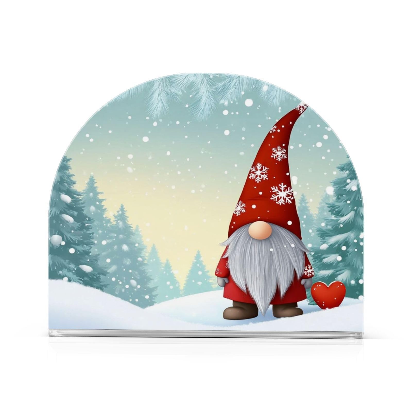 Photo 1 of Caikeny Napkin Holder for Tables Christmas Gnome Acrylic Napkins Holder Winter Snow Tree Freestanding Tissue Dispenser Box for Kitchen Dining Table Coffee Desk Decor