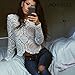 Soly Tech ROPALIA Sexy Women Lace Hollow Crop Tops Long Sleeve Blouse Shirts Zipper