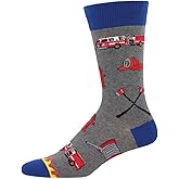 Socksmith Mens' Novelty Crew Socks"Firefighter" - Heather Gray