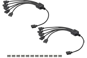 MECCANIXITY 2 Pcs RGB Splitter Cable, 12V 12" 4 Pin 1 to 5 Female to Female RGB Adapter Cable with 4 Pin Male Connectors for 
