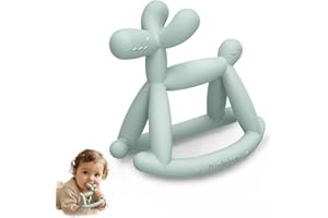 Miraloop Teething Toys for Babies, Jellydog Never Drop Food Grade Silicone Rocking Teether, Prevent Choking & Odorless Baby T