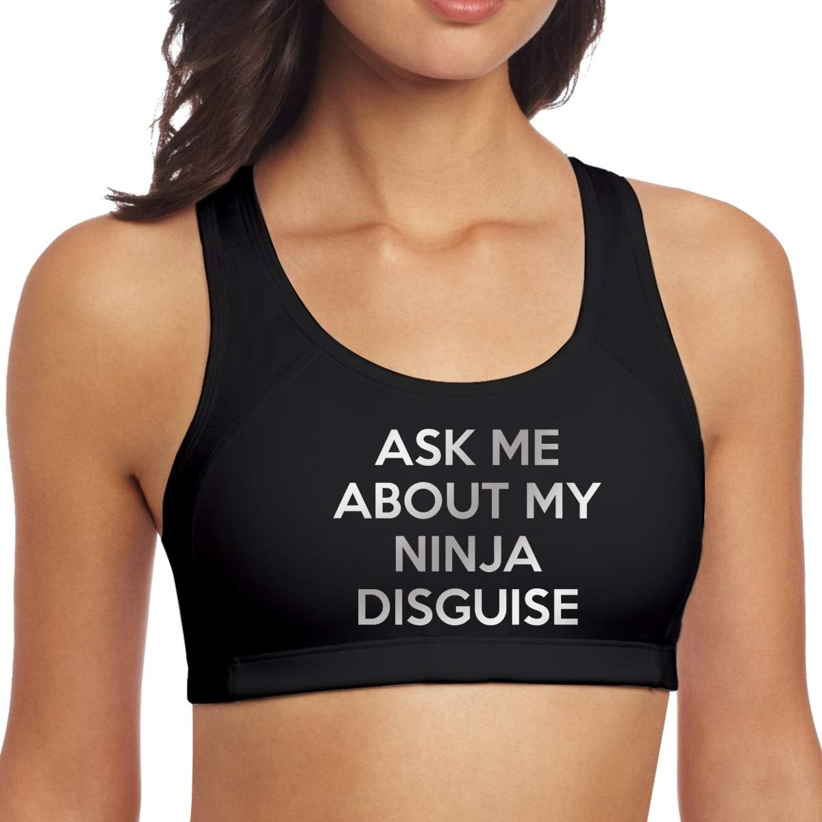 Women's Racerback Sports Bra, Ask Me About My Ninja Disguise Padded Seamless Yoga Vest, Athletic Workout Gym Activewear