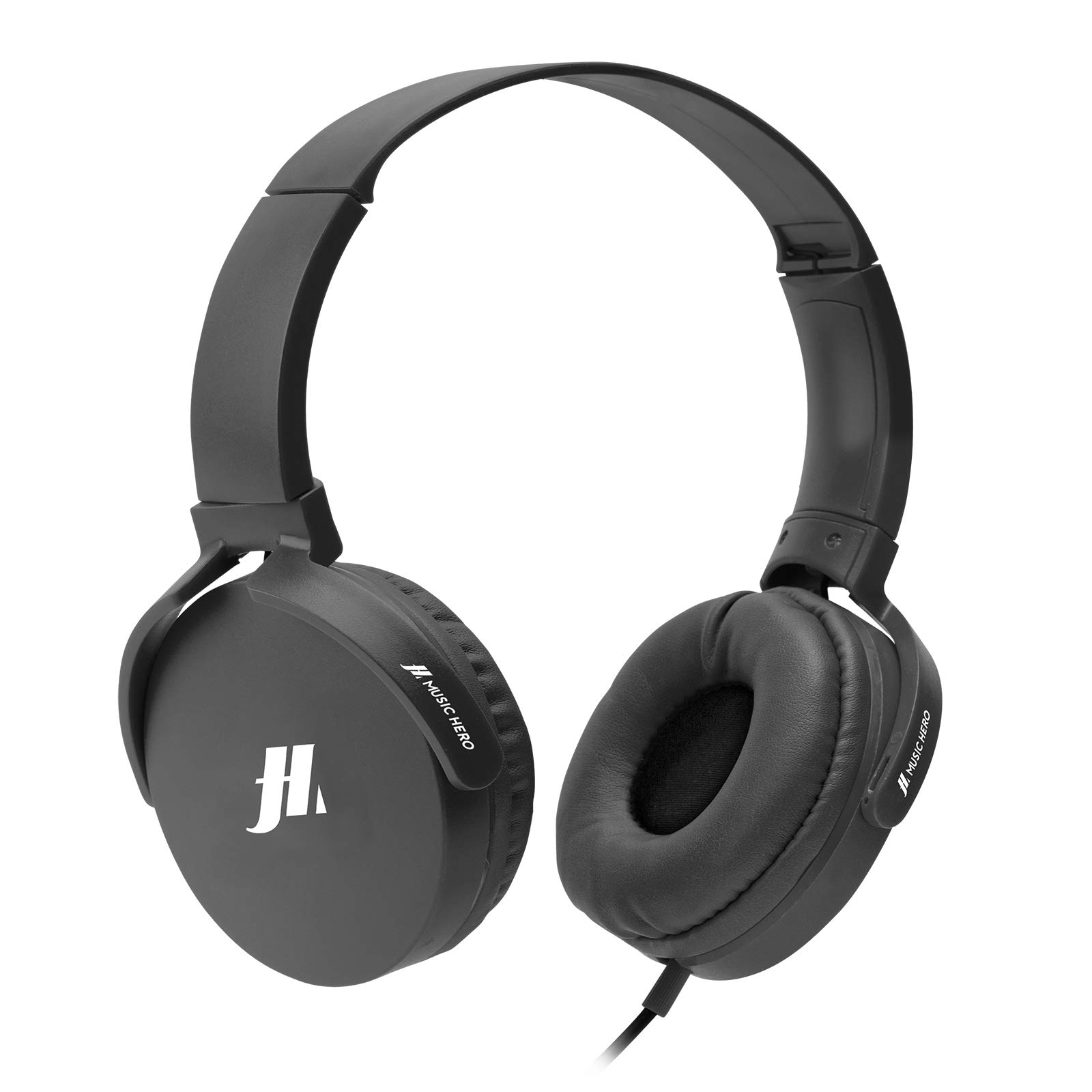 Music Hero Cuffie a Filo con Padiglioni Morbidi Rotanti, Cavo Jack 3.5 mm da 1.2 m, Microfono Integrato e Tasto per Risposta/Fine Chiamata, Nero